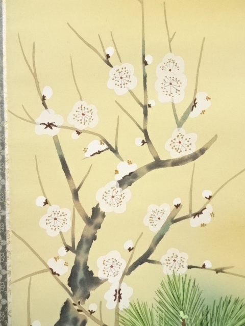 掛軸■三福対 芳崖 松竹梅 鶴亀 人物 寿老人 絹本 肉筆 時代物 骨董品■⑲ 道具 ] - 道具 観月筆 松竹梅鶴亀 肉筆絹本掛軸（共箱
